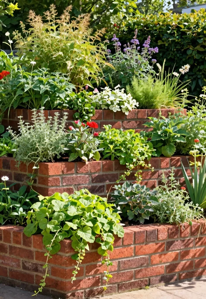 12 Brick Planter Ideas for Classic and Durable Garden Design 56 12 Brick Planter Ideas for Classic and Durable Garden Design - 6. Tiered Brick Planters 1