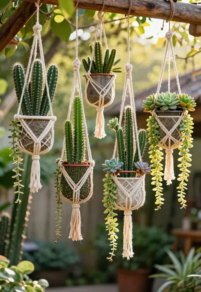 12 Cactus Planter Ideas for Low Maintenance Outdoor Style - 2. Hanging Cactus Planters 1