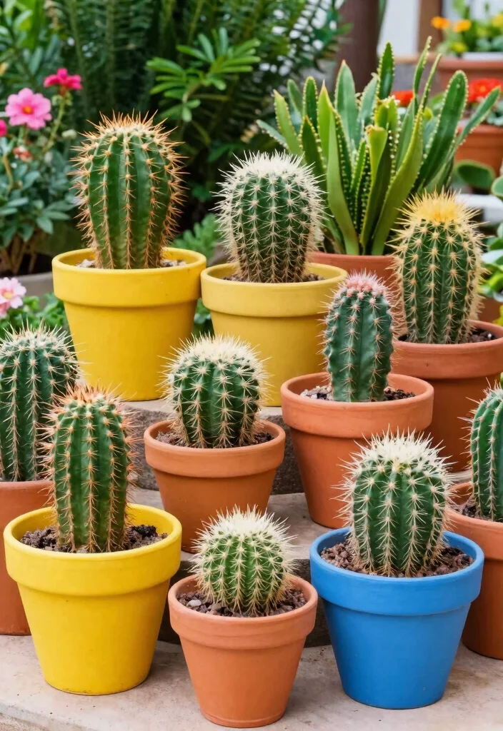 12 Cactus Planter Ideas for Low Maintenance Outdoor Style - 4. Colorful Terracotta Pots 1
