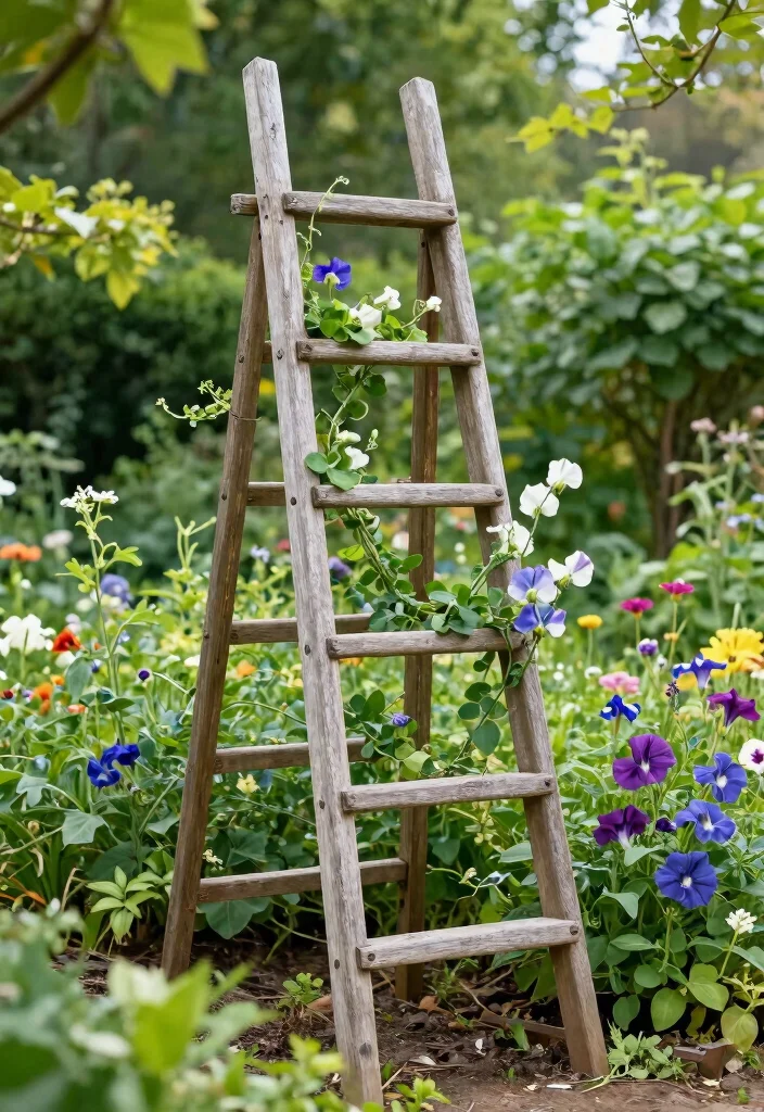 12 Climbing Plant Trellis Ideas for Vertical Garden Growth - 3. Ladder Trellis 1