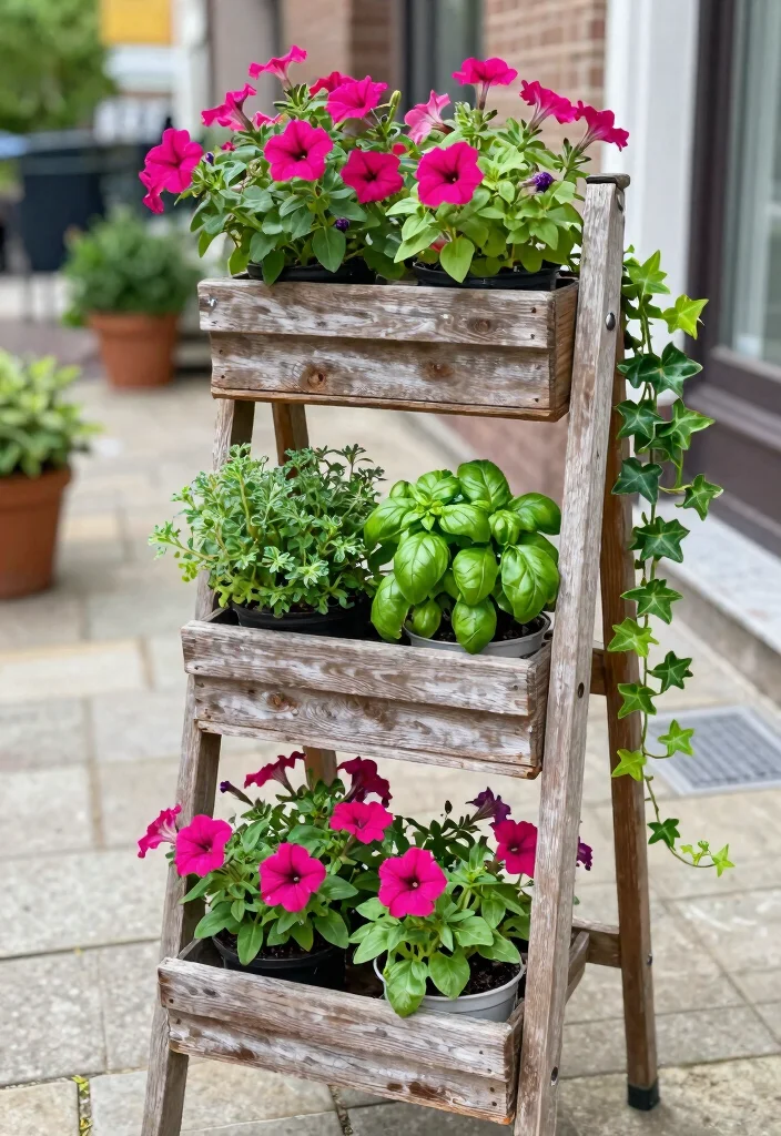 12 Container Planter Ideas for Patios, Porches, and Small Spaces 1 12 Container Planter Ideas for Patios, Porches, and Small Spaces - 1. Vertical Ladder Planters 1