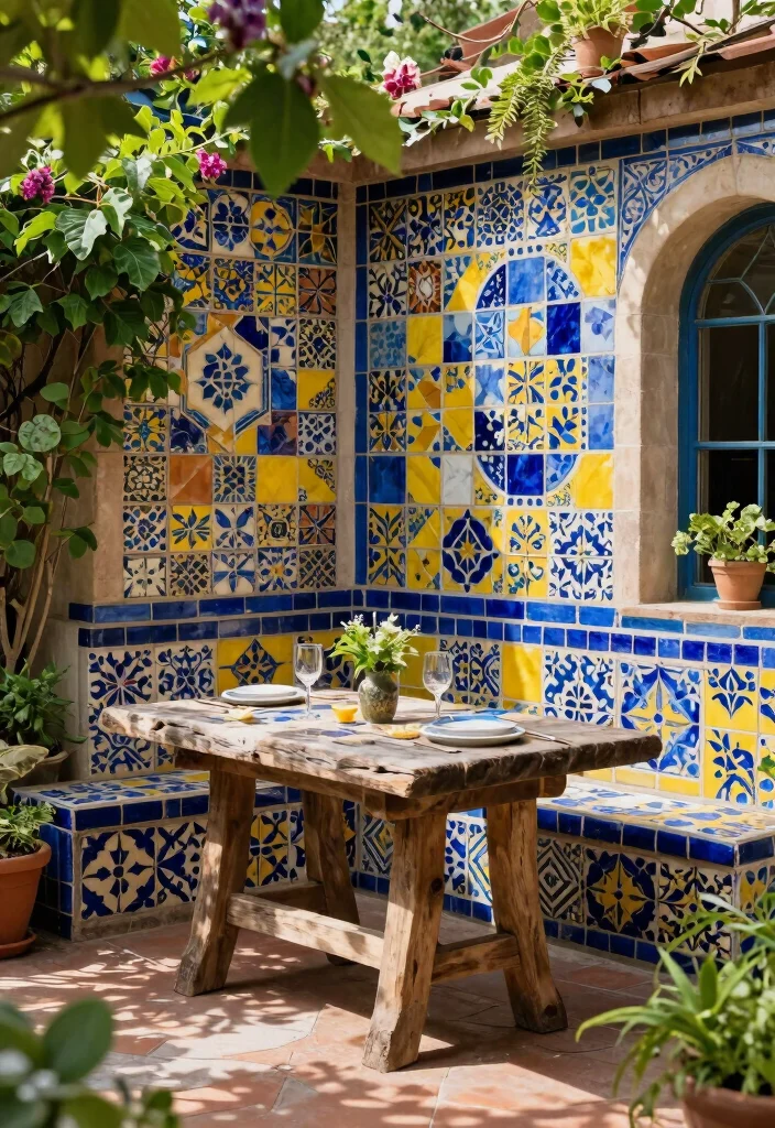 12 Mediterranean Backyard Ideas for Warm and Inviting Spaces 67 12 Mediterranean Backyard Ideas for Warm and Inviting Spaces - 7. Colorful Tile Accents 1