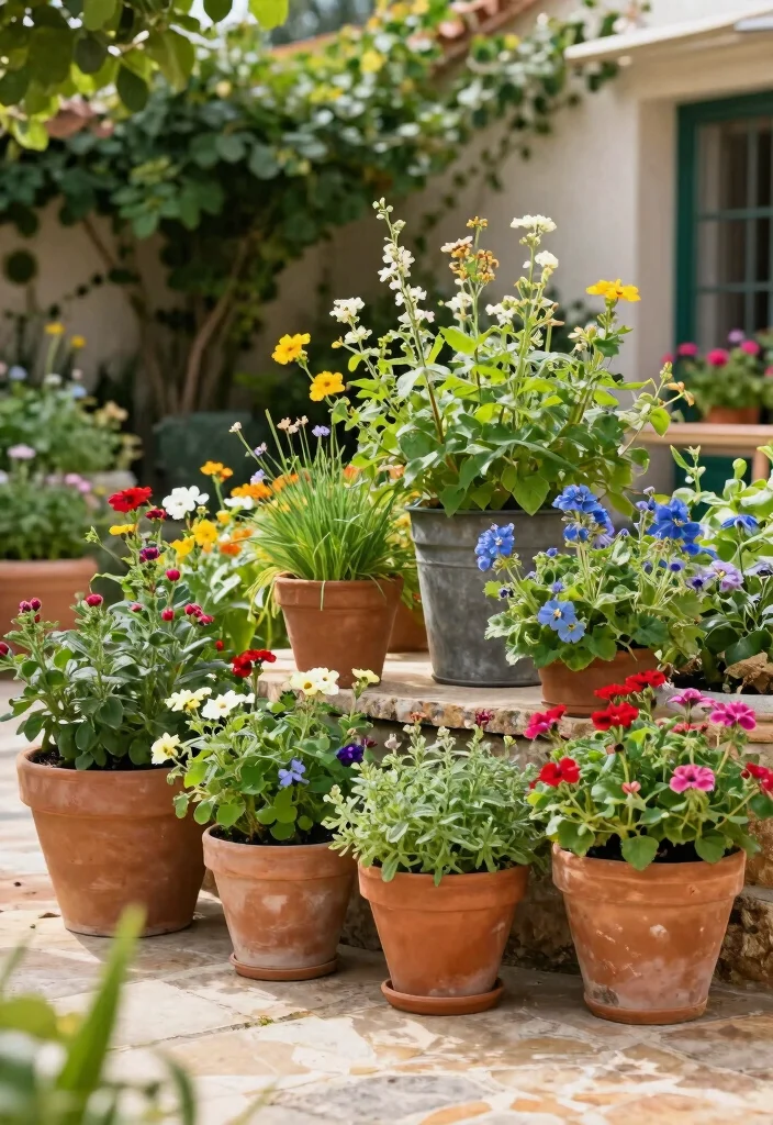12 Mediterranean Backyard Ideas for Warm and Inviting Spaces 89 12 Mediterranean Backyard Ideas for Warm and Inviting Spaces - 9. Vibrant Container Gardens 1