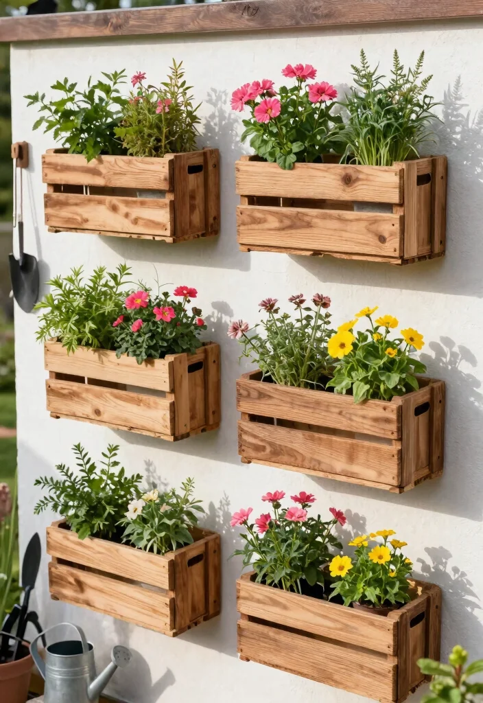 12 Outdoor Hanging Planter Ideas for Small Patios and Porches 12 12 Outdoor Hanging Planter Ideas for Small Patios and Porches 2. Upcycled Wooden Crates 0