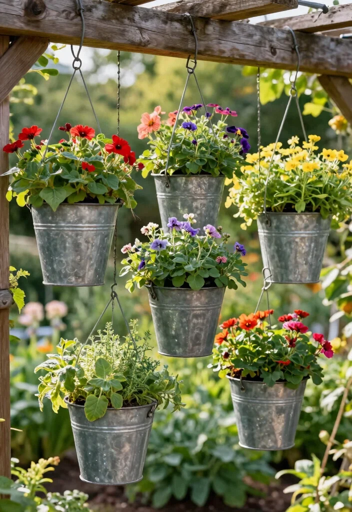12 Outdoor Hanging Planter Ideas for Small Patios and Porches 45 12 Outdoor Hanging Planter Ideas for Small Patios and Porches 5. Metal Bucket Planters 0