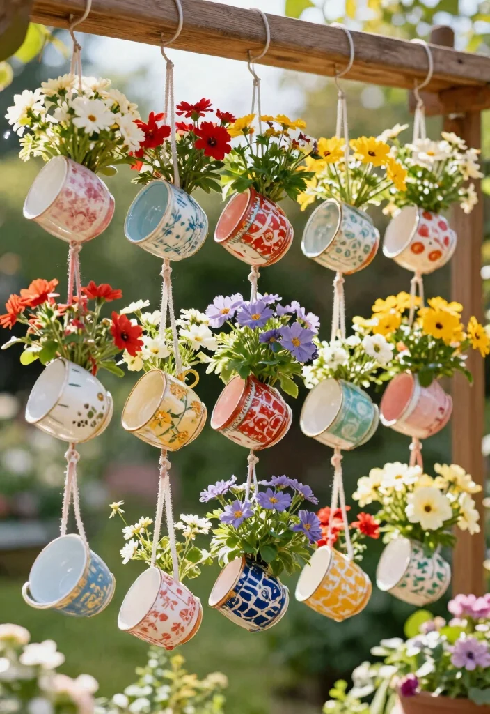 12 Outdoor Hanging Planter Ideas for Small Patios and Porches 56 12 Outdoor Hanging Planter Ideas for Small Patios and Porches 6. Repurposed Teacups and Saucers 0