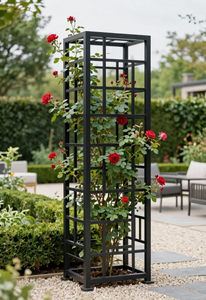12 Outdoor Trellis Ideas for Functional Garden Design 12 12 Outdoor Trellis Ideas for Functional Garden Design 2. Modern Metal Trellis 0