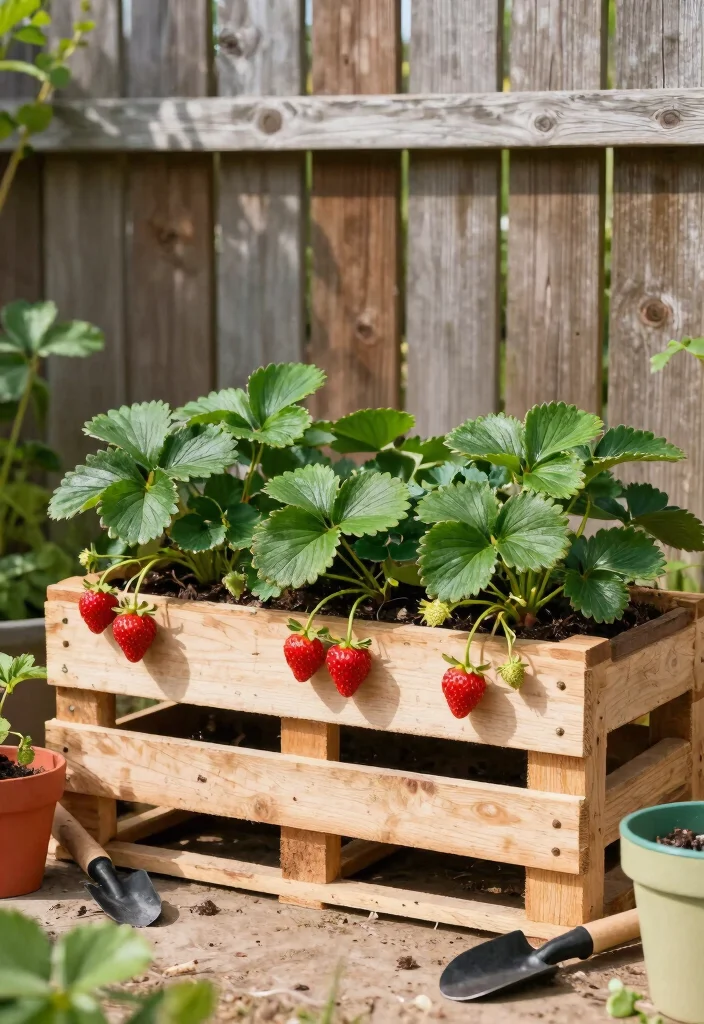 12 Pallet Planter Ideas for Easy DIY Vertical Gardens - 3. Pallet Strawberry Planter 1