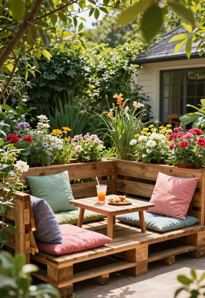 12 Pallet Planter Ideas for Easy DIY Vertical Gardens - 7. Outdoor Pallet Seating with Planters 1