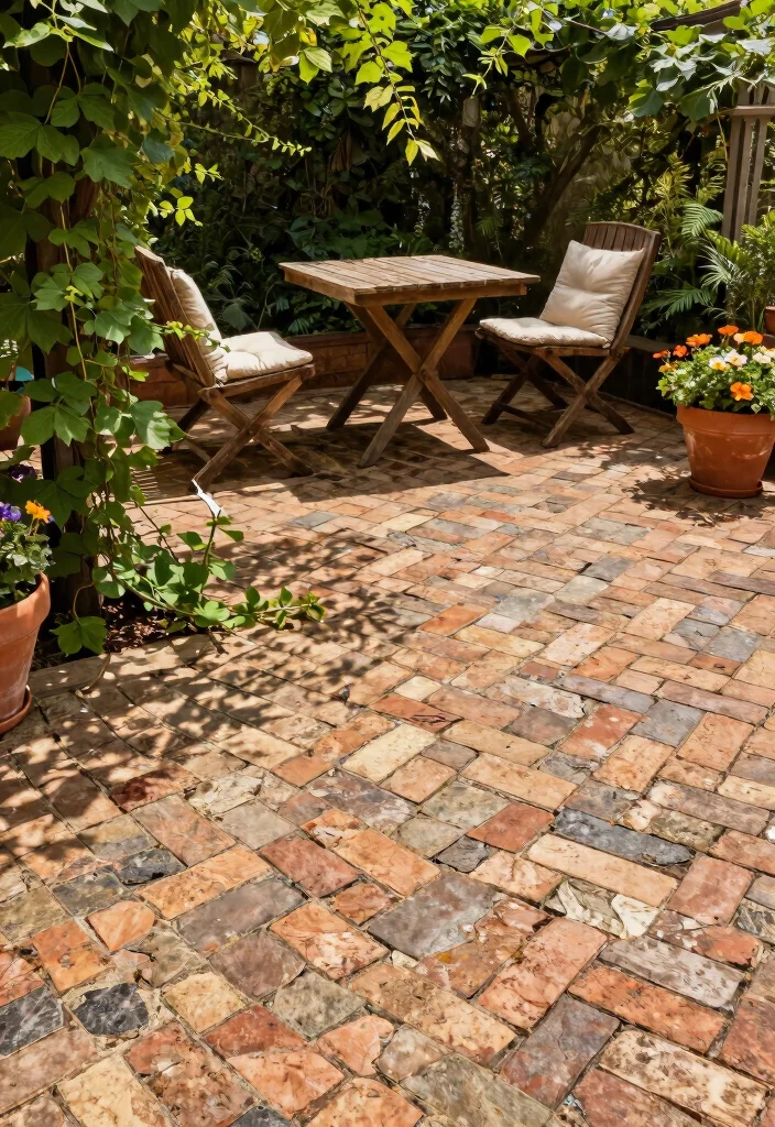 12 Patio Ideas With Pavers for Durable Outdoor Spaces - 2. Rustic Charm with Reclaimed Brick Pavers 1