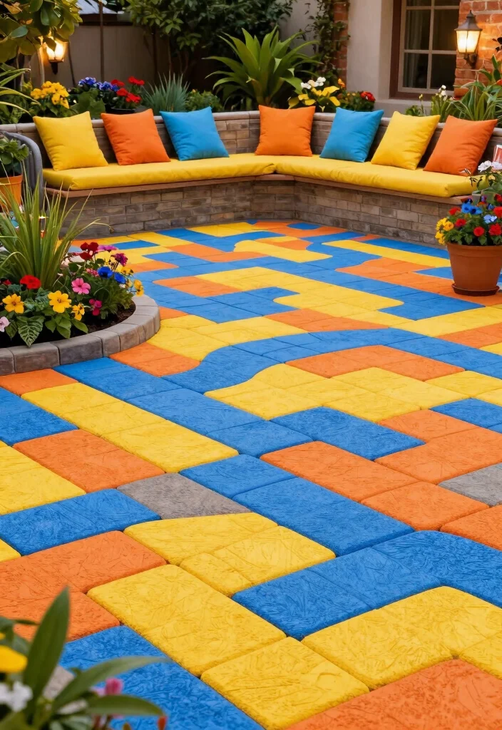 12 Patio Ideas With Pavers for Durable Outdoor Spaces - 9. Colorful Paver Variety for Vibrant Spaces 1