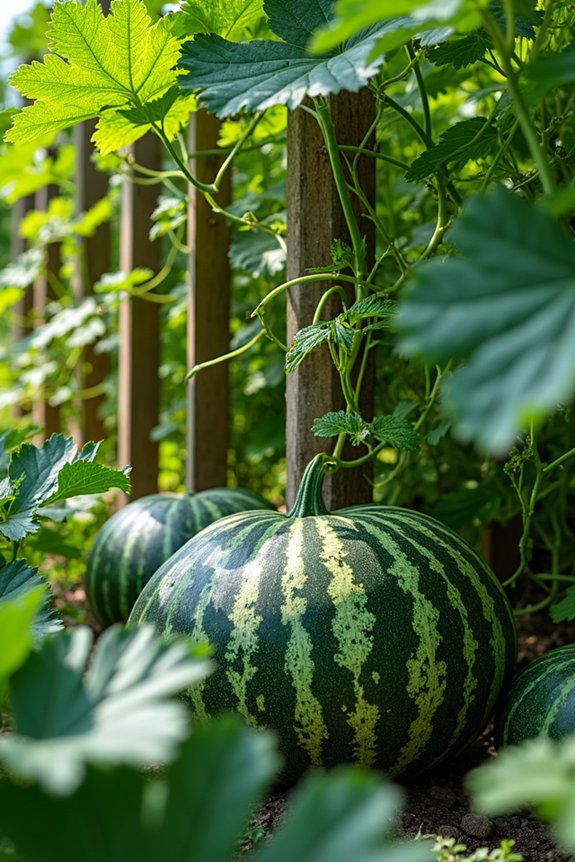 trellised watermelons save space