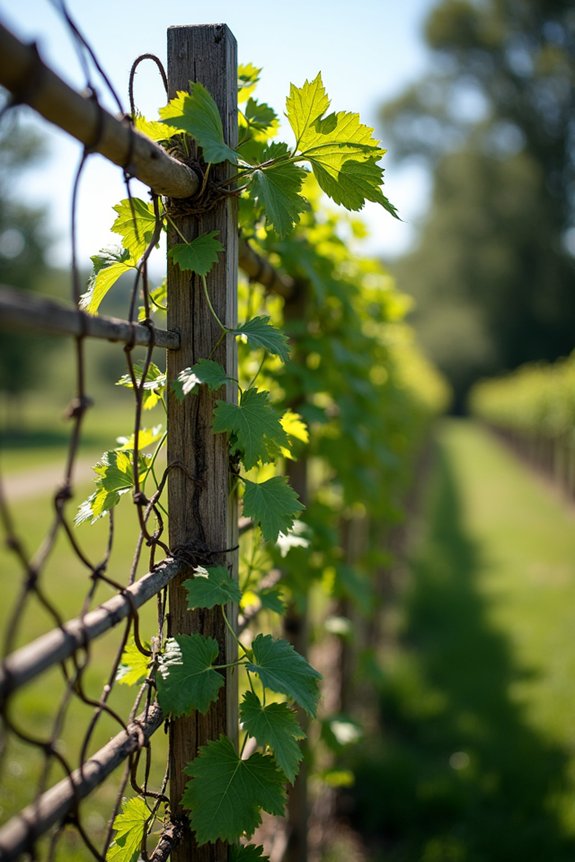 vines trained into canopy above fence