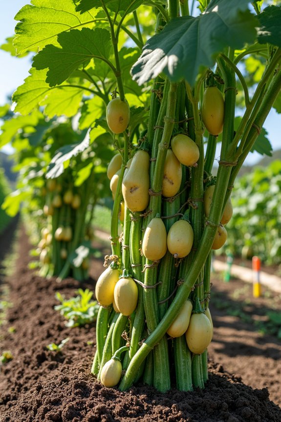 vining squash on nourished soil